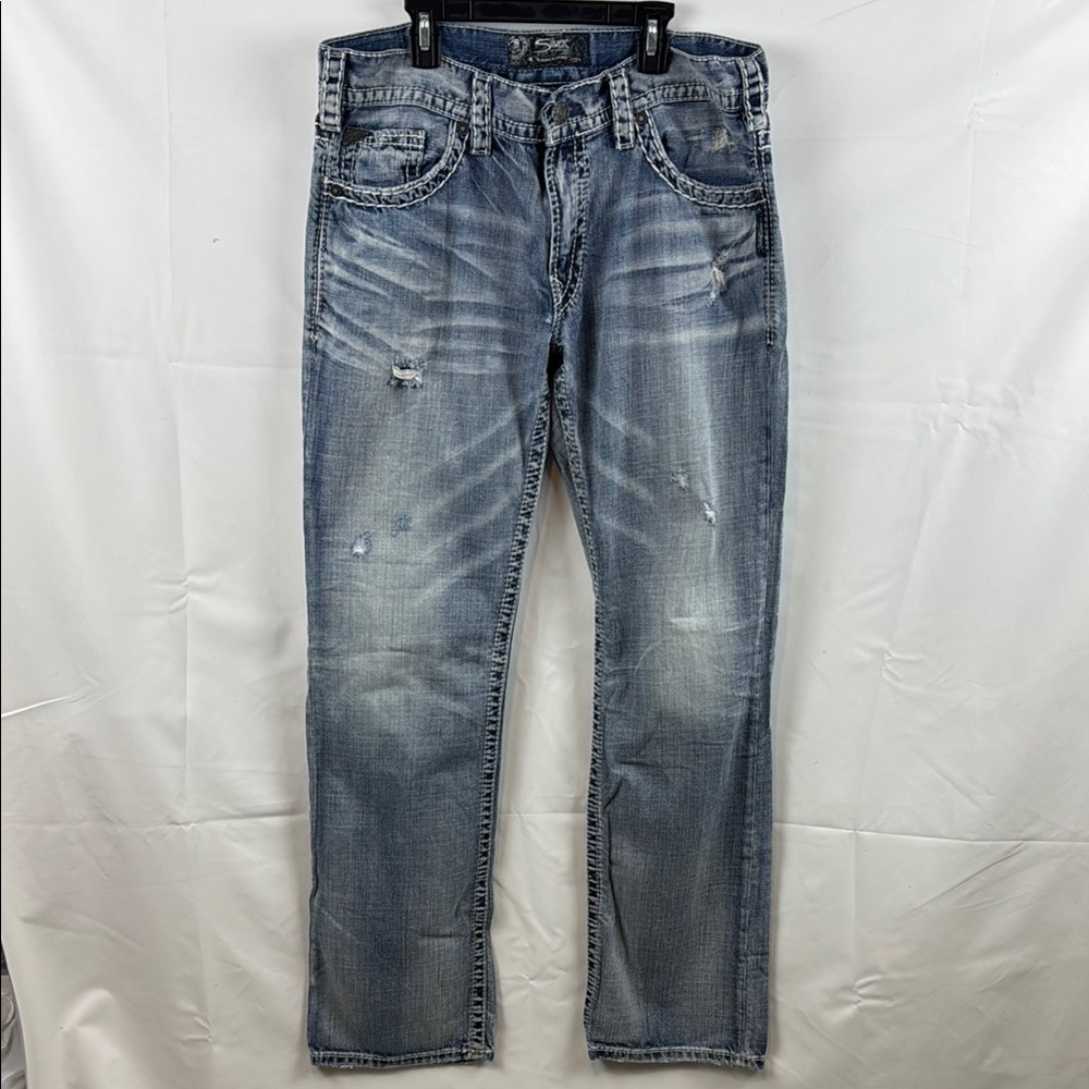 Silver Co Men's Light Blue Nash straight-leg Distressed Jeans Size 34